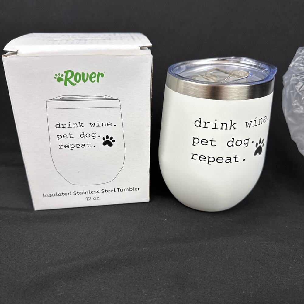 12 Oz Stainless Steel Tumbler Mug With Lid "Drink Wine. Pet Dog. Repeat"